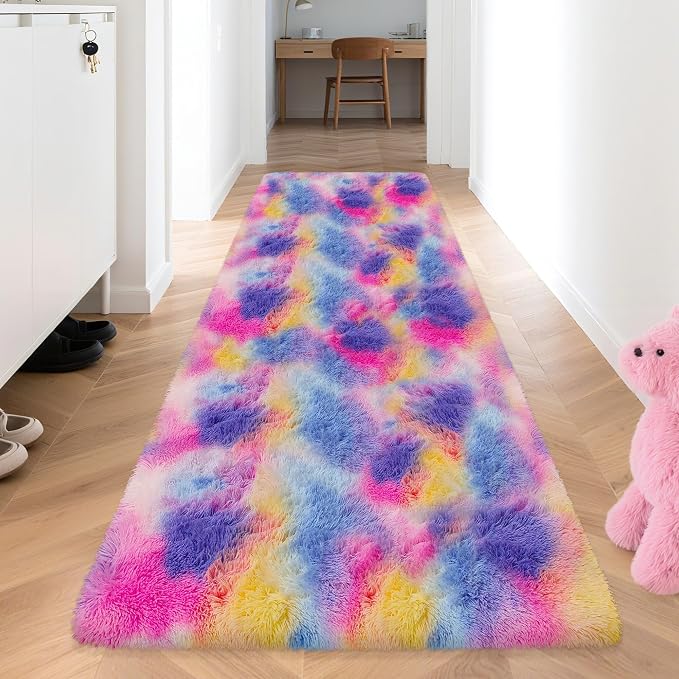 3x10 Hot Pink Runner Rainbow Rug - Image 2