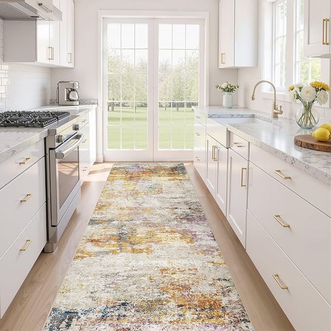 Runner Rug Kitchen Washable Rugs: 3x10 Non-Slip Abstract Soft Modern Stain by LOONGRUG