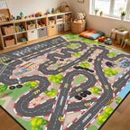 Kids Car Rug Play Mat, 8x10 ft Race Track Road Rug - Image 6