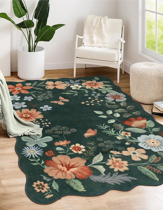 Lahome Floral Machine Washable Rug, 3x5 Rug Non Slip Soft Bedroom Rugs by Lahome