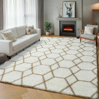 ONASAR Rugs for Living Room Bedroom, 5x8 Fluffy White and Beige Area Rug by ONASAR