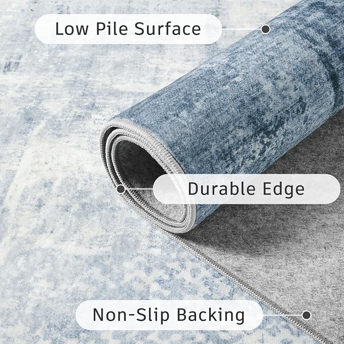 DCX Abstract Area Rug 5x7, Washable Blue Modern Rug - Image 8