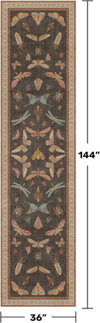Hazo Haus Vintage Insect Moth Runner Rug 3x12, Washable Non Slip Carpet - Image 2