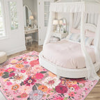 Pink Floral Bedroom Rug 5x7, Non-Slip Washable Area Rug - Image 2