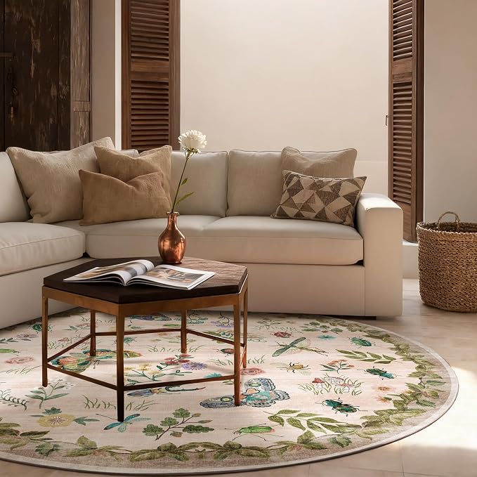 Washable Round Rugs for Bedroom 4ft: Living Room Rug Stain Resistant Non Slip - Image 3