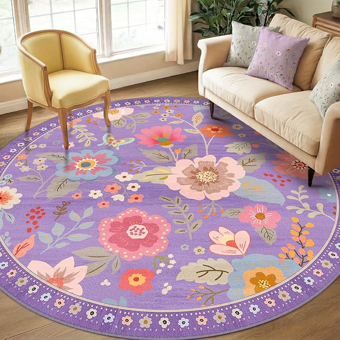 RELEANY Floral 8ft Area Rugs Washable Print Boho Cute Carpet Non Slip Flower by RELEANY