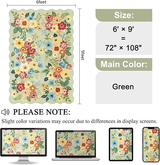 DUKINO 6x9 Area Rug, Floral Washable Rugs - Image 2