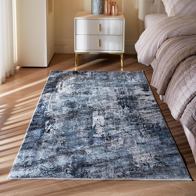 Rugcomf 3x5 Area Rug Blue Soft Abstract Boho Vintage Pattern Non-Slip - Image 3