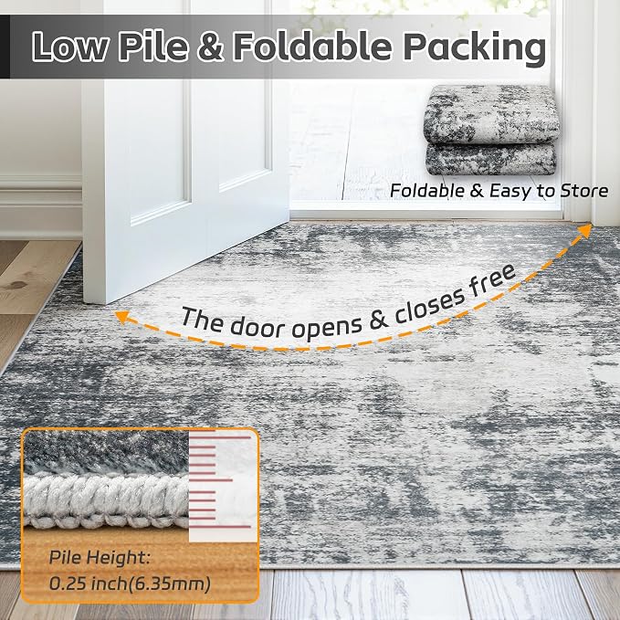 Area Rug 5x7 Living Room Rug Washable: No-Slip Abstract Soft Thin Large Deep - Image 7