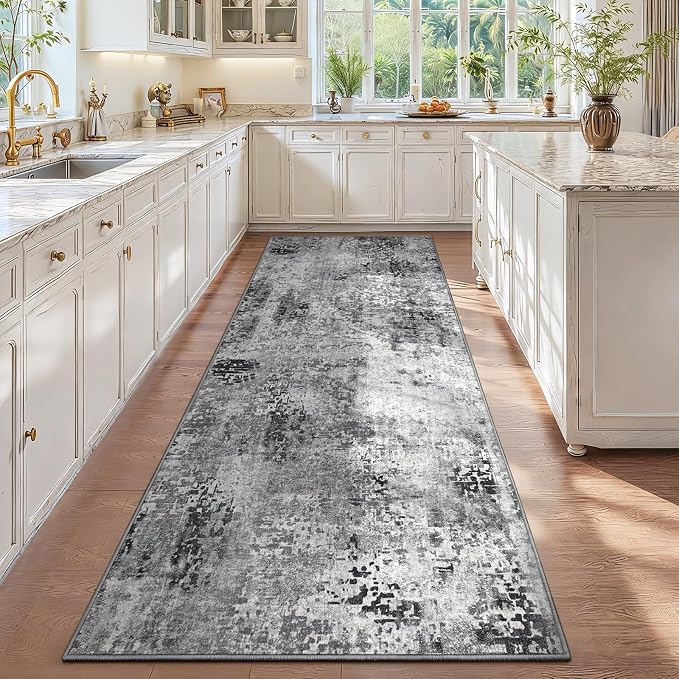 3x12 Grey Rug Runners for Hallways Kitchen Runner Rug Non Slip Washable Black - Image 3