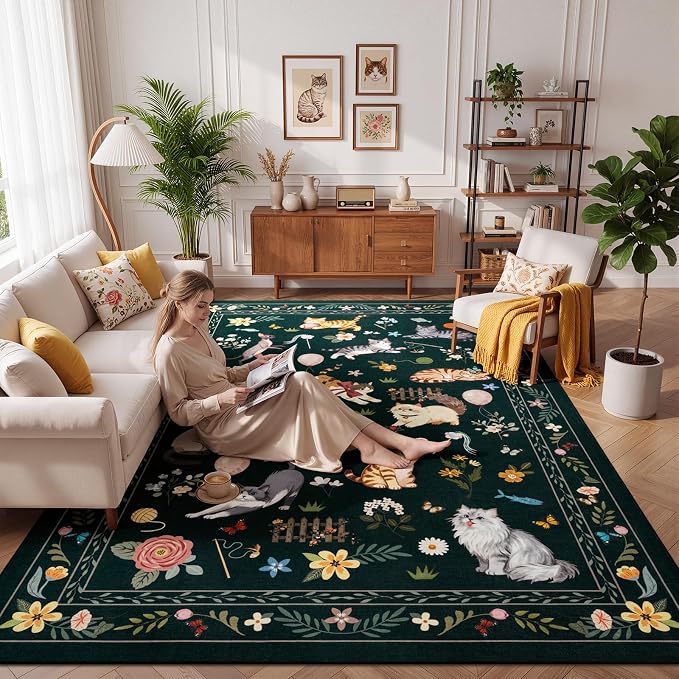 Unirea 6x9 Black Cat Area Rug for Living Room, Large Soft Washable Kids Rug - Image 8