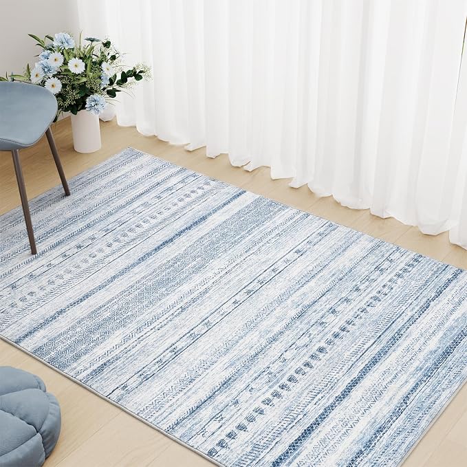 3x5 Area Rug Machine Washable Non Slip Rug Distressed Neutral Moroccan Boho Rug - Image 3