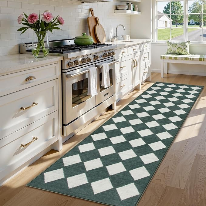 Lahome Zelie Checkered Washable 2x8 Green Runners - Image 3