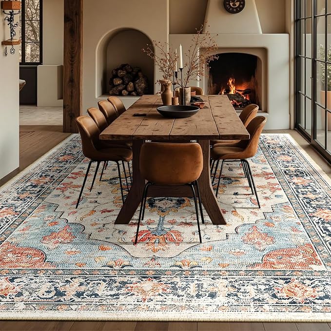 RELEANY Area Rugs Large 10'x12' Washable Non-Slip, Floral Vintage Distress - Image 3