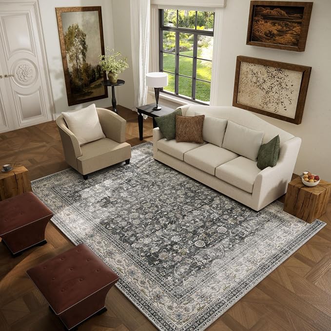 Machine Washable Rugs for Living Room: 5x7 Bedroom Rug Vintage Boho Area Rug - Image 2
