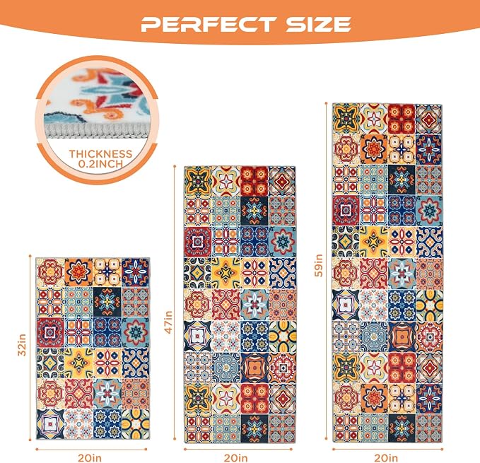 Sofort Kitchen Rugs Sets of 3, Boho Kitchen Mats - Image 2