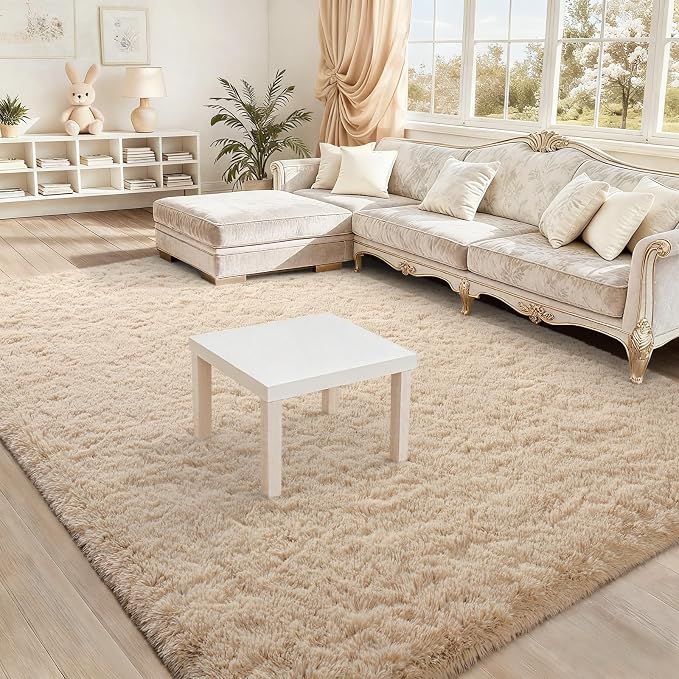BENRON Fluffy Rugs for Living Room 5x8 Light Tan, Washable Large Area Rugs for by BENRON