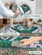 SERISSA Runner Rug for Hallways, Long Boho Rug Vintage Green White Hallway - Image 4