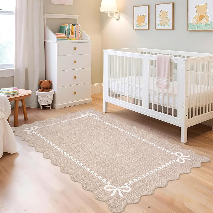 GarveeHome Scalloped Bow Rug for Living Room, Solid Camel Rug for Dorm - Image 3