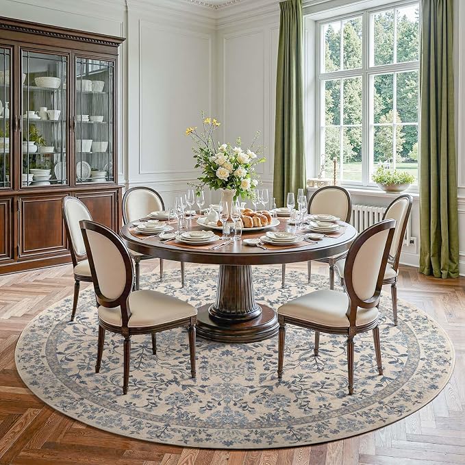 jinchan Zenith Round Rug 8ft Area Rug Soft 8'Round Vintage Floral Rug Non-Slip by JINCHAN