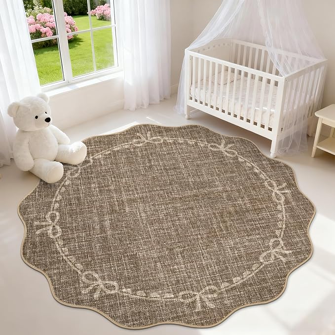 GarveeHome Scalloped Bow Rug for Living Room, 5ft Round Rugs Washable Solid by GarveeHome
