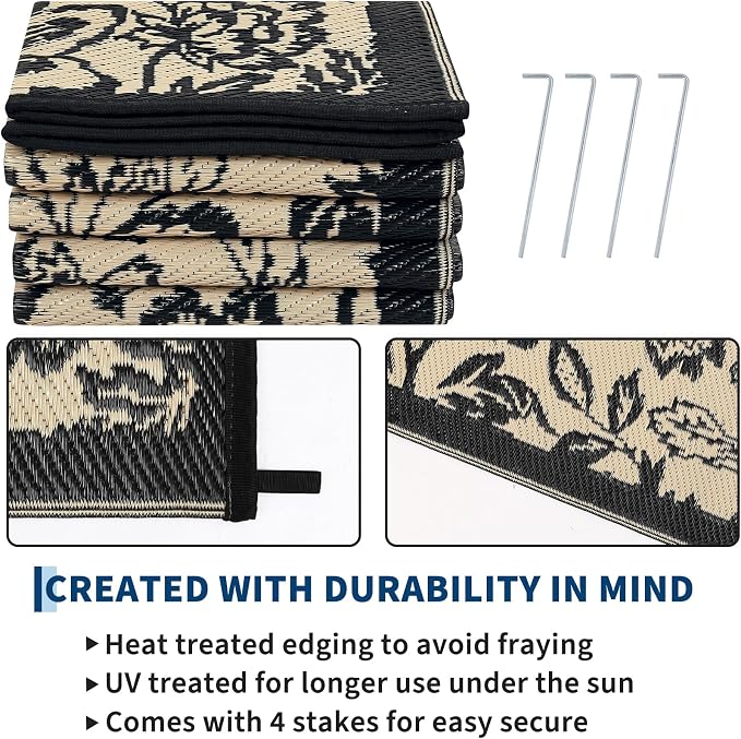 Garvee Outdoor Rugs 9’x12’ Waterproof Reversible Mats, Large Area Plastic Straw - Image 4