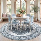 RELEANY Area Rugs Round 7ft Washable Non-Slip, Floral Vintage Distress by RELEANY