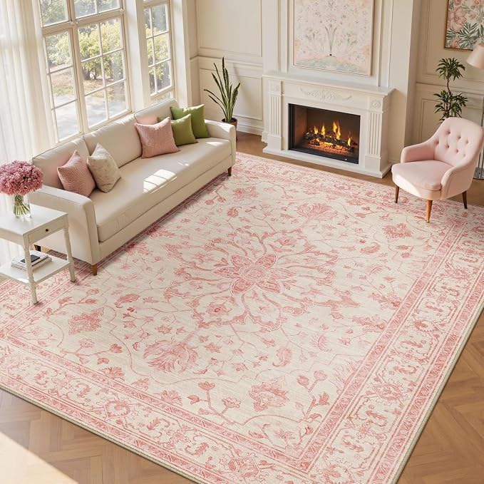 RELEANY Area Rugs Large 9'x12' Washable Non-Slip, Floral Vintage Distress - Image 9