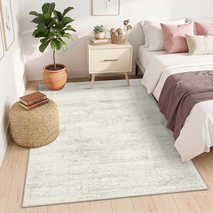 Latte&Fog Ivory 4x6 Area Rug, Vintage Washable Cute Small Rugs - Image 5