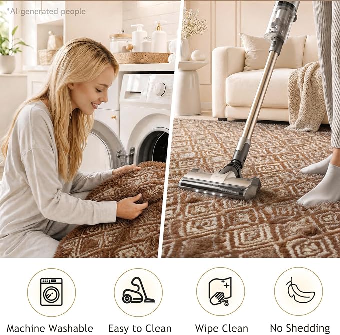 Ophanie Brown and White Diamond Striped Rugs - Image 6