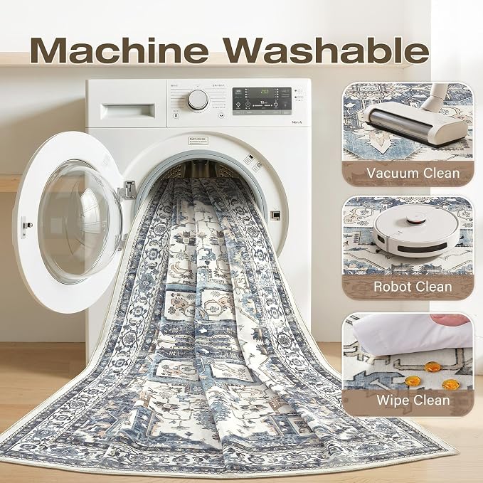 8x10 Washable Area Rugs for Living Room, Large Rug Non Slip Backing Vintage - Image 7