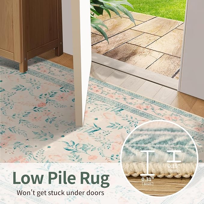 Rugxara 2'6" x 8' Floral Runner Rug, Washable Runners - Image 6
