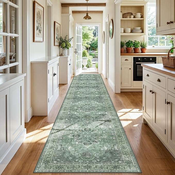 RELEANY Area Rugs Runner 3'x20' Washable Non-Slip, Floral Vintage Distress by RELEANY