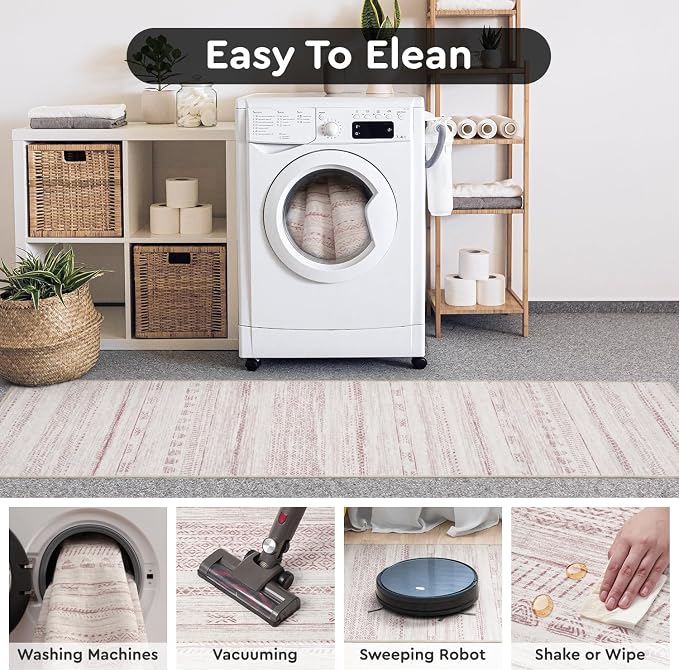 2x6 Pink Runner Rug Machine Washable Non Slip Area Rug Distressed Neutral - Image 7