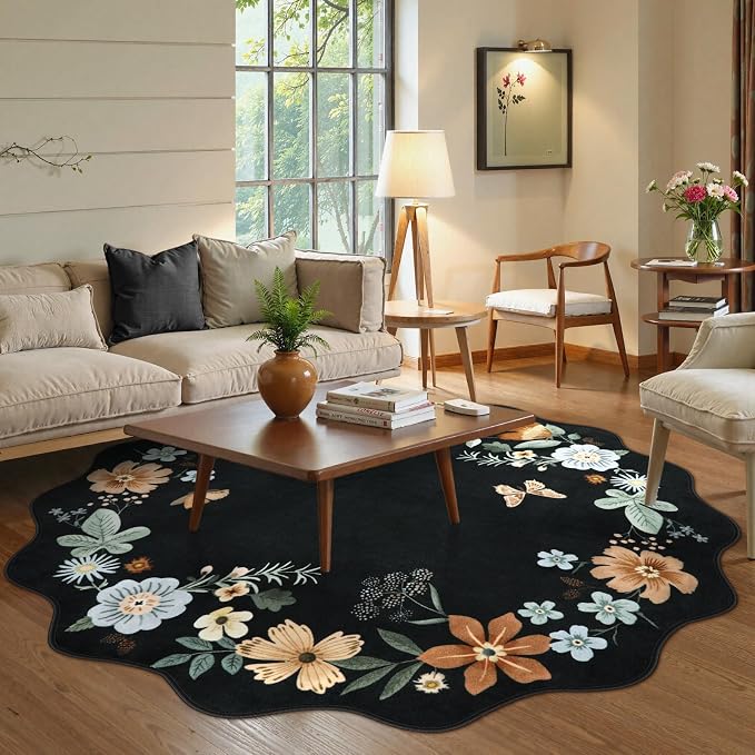 Lahome Floral Washable Round Area Rug, Round Rug 5ft Soft Non-Slip, - Image 2