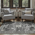 DCX Machine Washable Black Area Rug 4x6, Non Slip Stain Resistant Vintage - Image 2