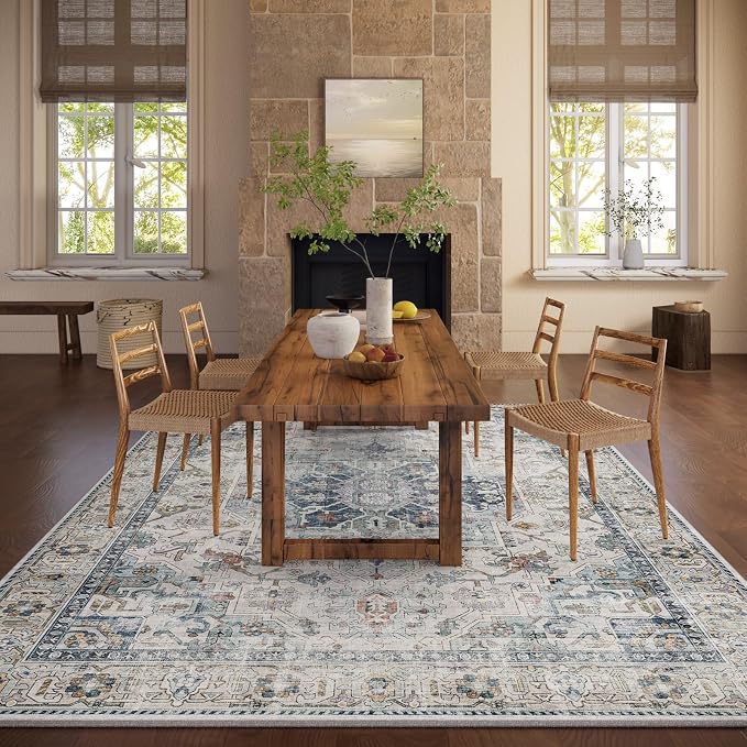 10x14 Area Rugs for Living Room: Washable Bedroom Rug Boho Vintage Rugs Stain - Image 5