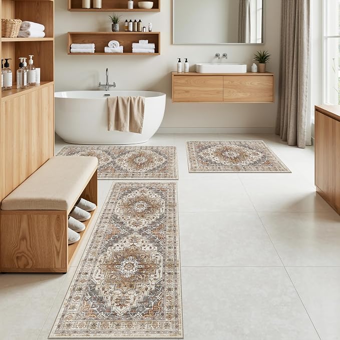 Madane Washable Kitchen Rug Set of 3, Small Area Rug Non-Slip Vintage Entryway - Image 3