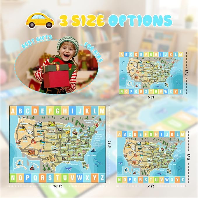 Car Rug Play Mat 8x10 ft, Race Track Map Road Rug - Image 2