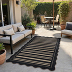 Striped Easy Jute 4x6 Outdoor Patio Rug, Washable Indoor Outdoor Black Kitchen - Image 3