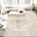 Area Rugs 8x10 Vintage Rug: Large Washable Living Room Rug Retro Medallion by MXSANYOORUG