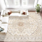 Area Rugs 8x10 Vintage Rug: Large Washable Living Room Rug Retro Medallion by MXSANYOORUG