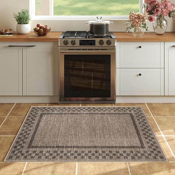 Small Area Rug 2x3 Modern Checkered Entry Rug Solid Color Scalloped Kitchen - Image 2