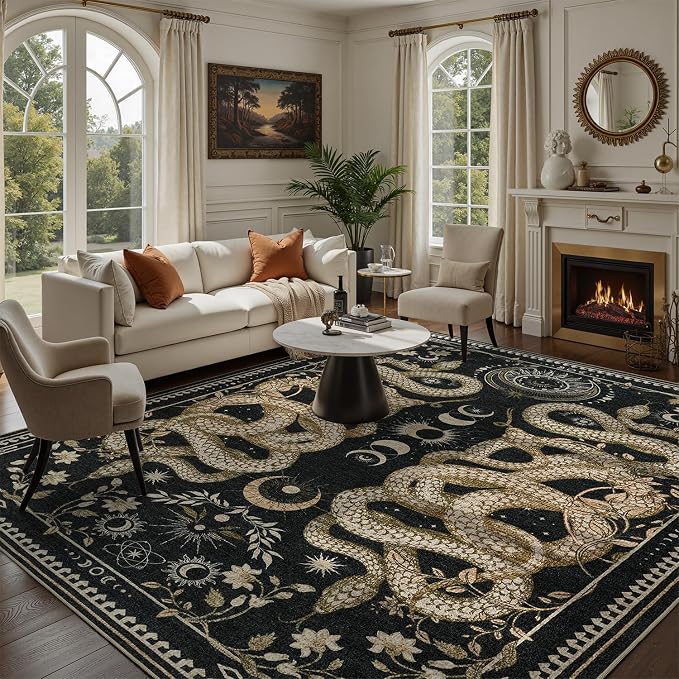 DCX Washable 8x10 Snake Rug, Soft Low Pile Carpet, Kid & Pet Friendly by DCXWashableRug