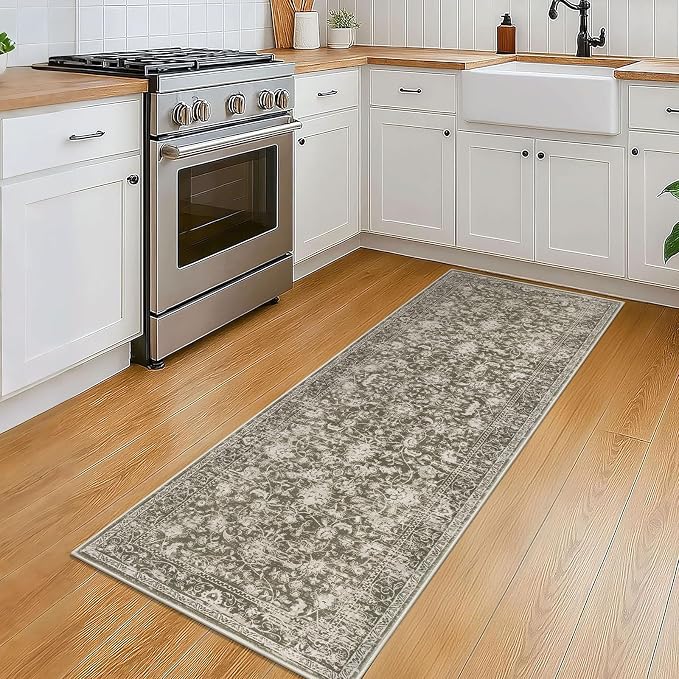KILOCOCO Hallway Runner 2x5 Kitchen Runner Rug Printed Vintage Floral Washable - Image 2