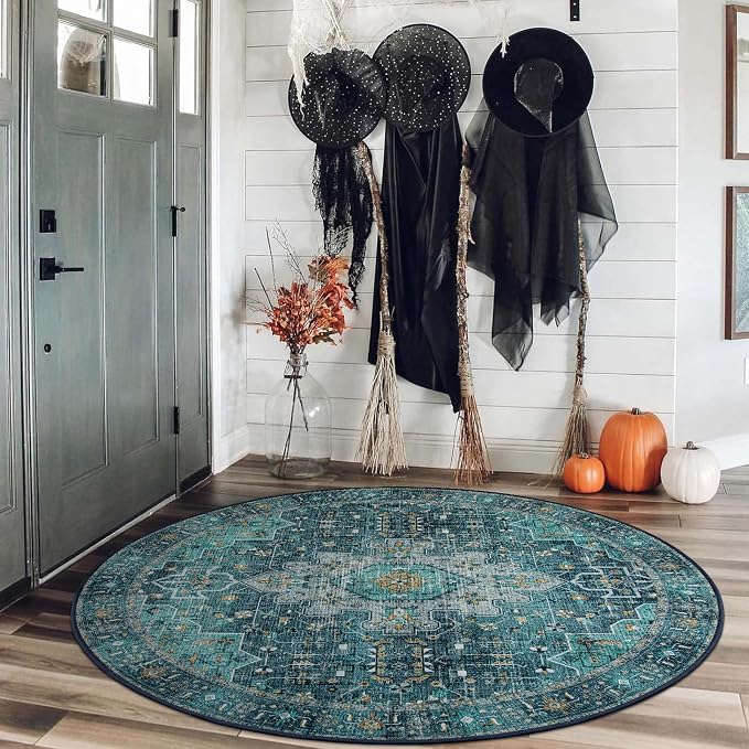 Moynesa Ultra-Thin Washable Round Rug - 4ft Oriental Circle Area Rugs - Image 3