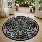 Round Area Rug for Living Room: 4 ft Floral Washable Circle Rug Soft Boho - Image 2
