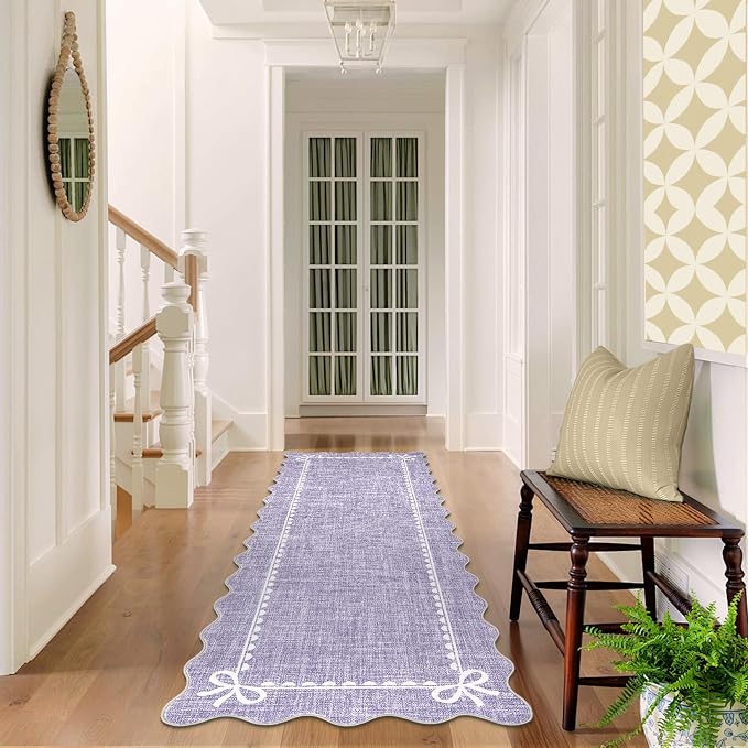GarveeHome Scalloped Bow Rug for Living Room, Solid Purple Rug for Dorm - Image 3