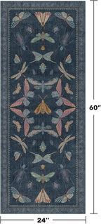 Vintage Navy Blue 2x5 Runner Rug, Washable Insect Carpet - Image 2