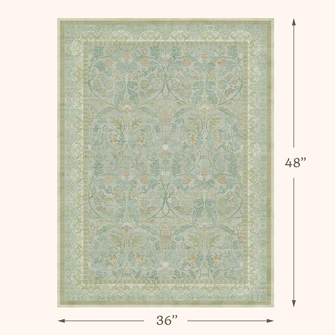3x4 Sage Green Area Rugs Entryway, Machine Washable Forest Floral Large Door - Image 2